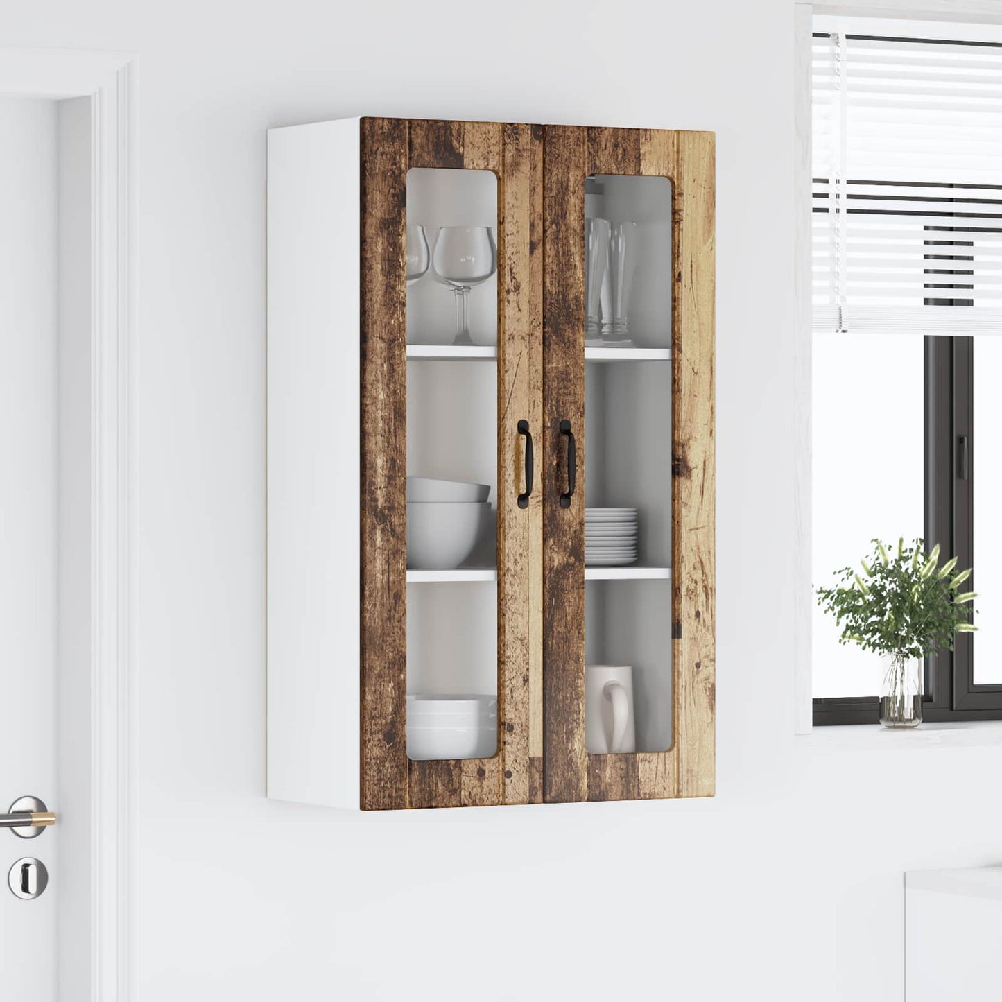 vidaXL Wall Glass Cabinet LUCCA Old Wood 60 x 31 x 100 cm