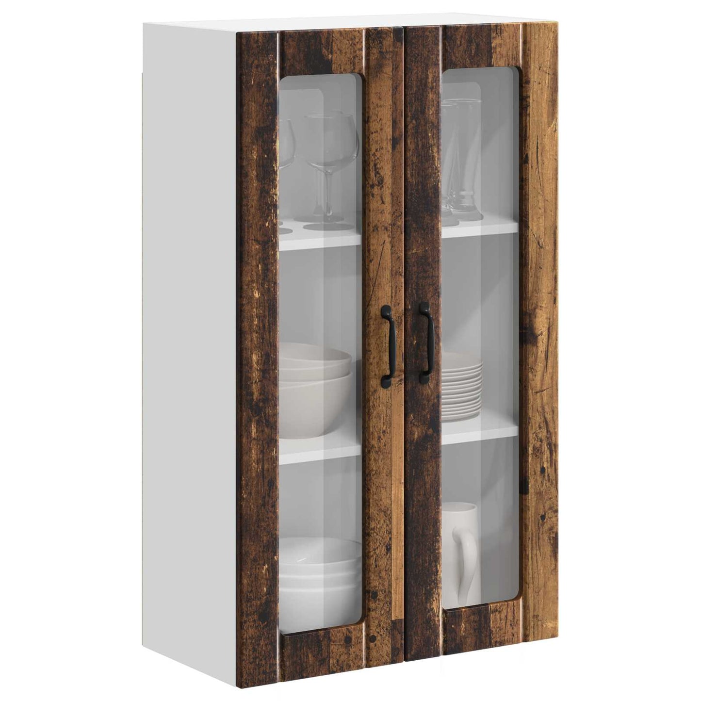 vidaXL Wall Glass Cabinet LUCCA Old Wood 60 x 31 x 100 cm