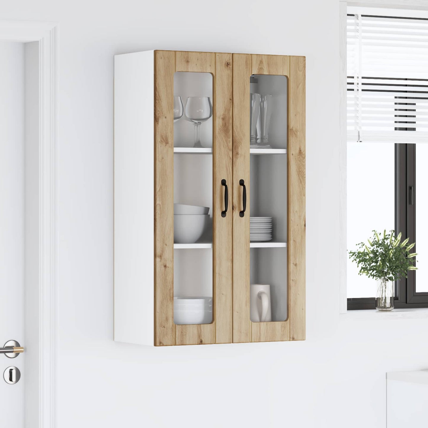 vidaXL Wall Glass Cabinet LUCCA Artisan Oak 60 x 31 x 100 cm