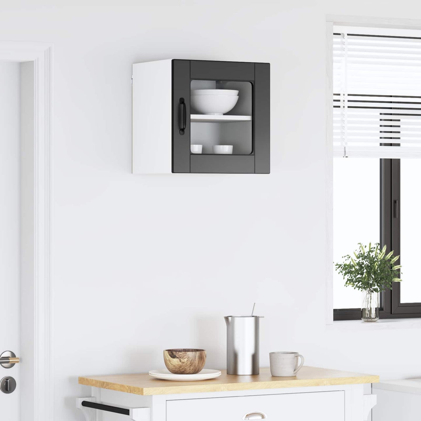 vidaXL Wall Glass Cabinet PORTO Black 40 x 31 x 40 cm Engineered Wood
