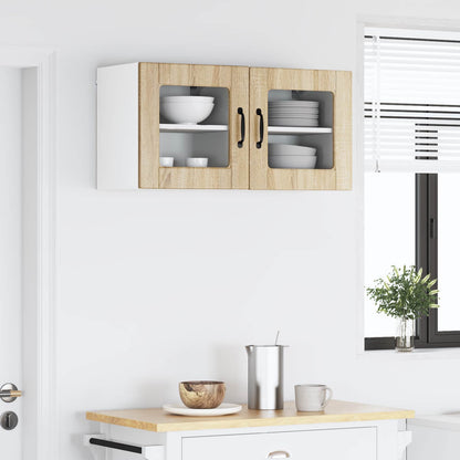vidaXL Wall Glass Cabinet PORTO 2 pcs Sonoma Oak 40 x 31 x 40 cm