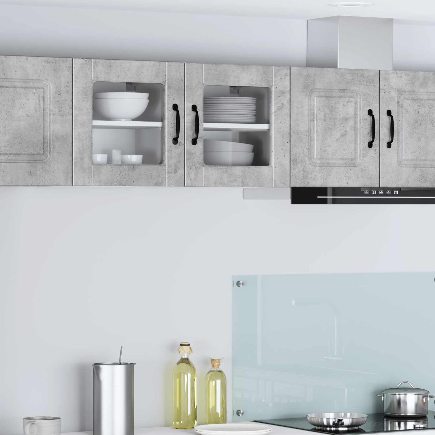 vidaXL Wall Glass Cabinet PORTO 2 pcs Concrete Grey Engineered Wood