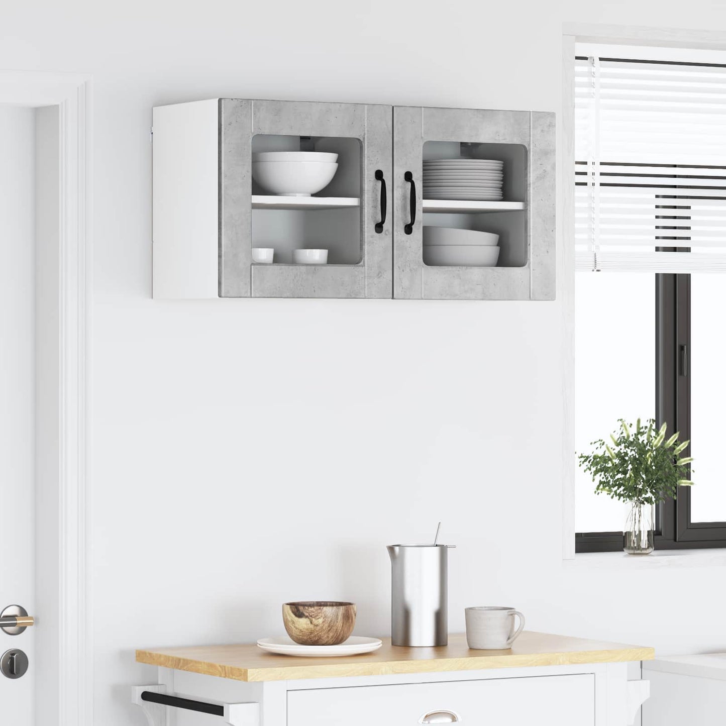 vidaXL Wall Glass Cabinet PORTO 2 pcs Concrete Grey Engineered Wood
