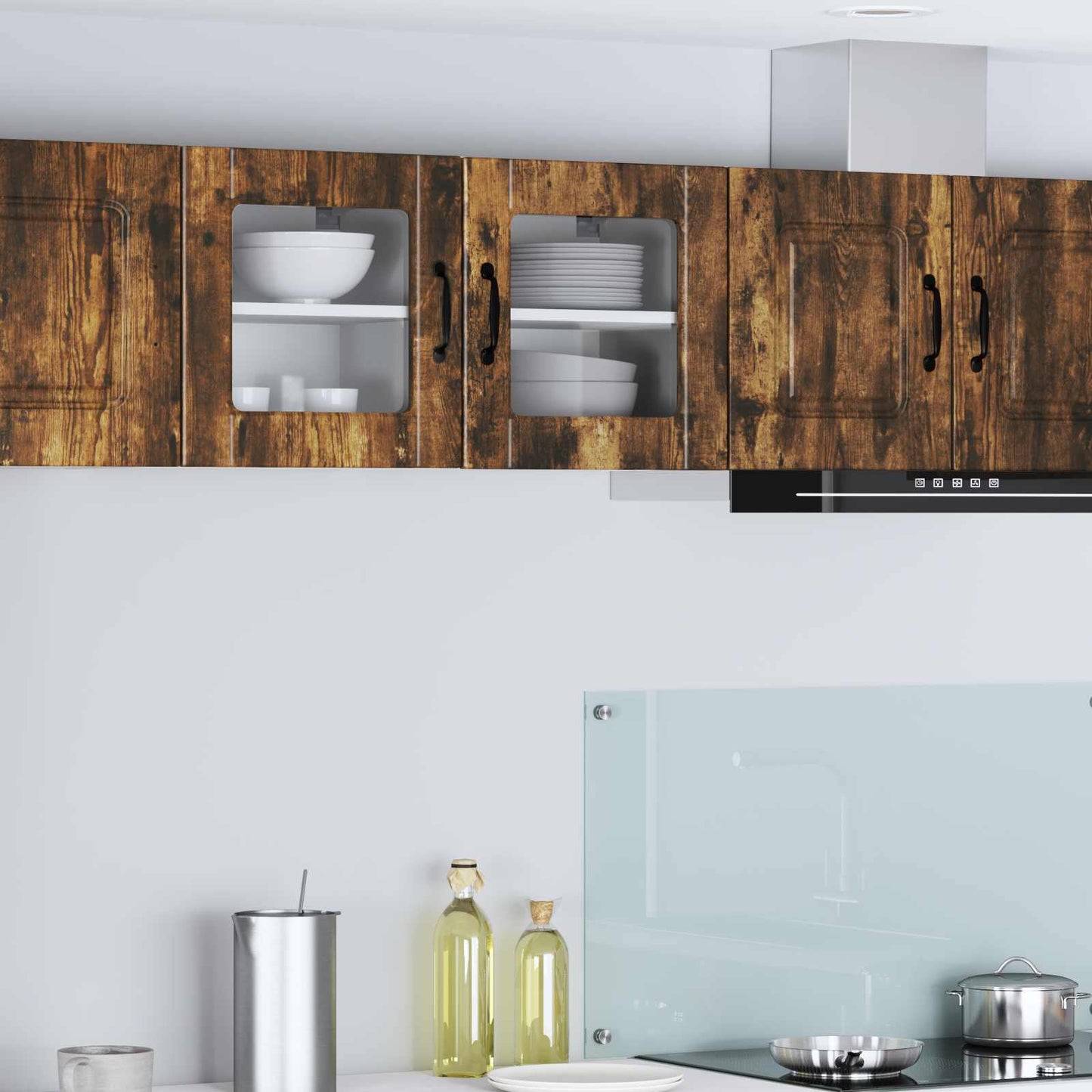 vidaXL Wall Glass Cabinet PORTO Smoked Oak 40 x 31 x 40 cm