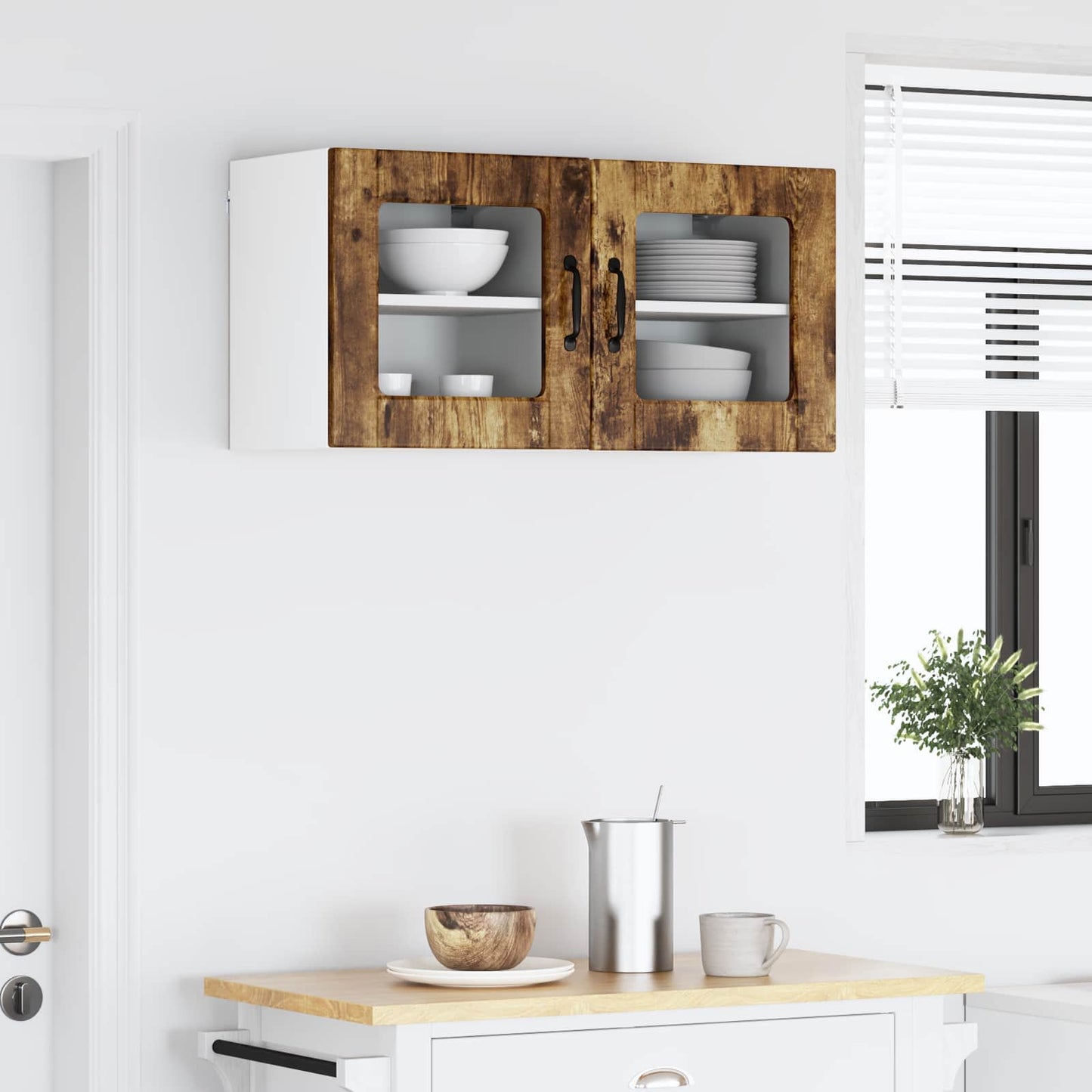vidaXL Wall Glass Cabinet PORTO 2 pcs Smoked Oak 40 x 31 x 40 cm