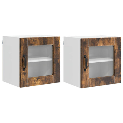 vidaXL Wall Glass Cabinet PORTO 2 pcs Smoked Oak 40 x 31 x 40 cm