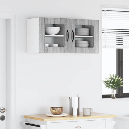 vidaXL Wall Glass Cabinet PORTO 2 pcs Grey Sonoma 40 x 31 x 40 cm