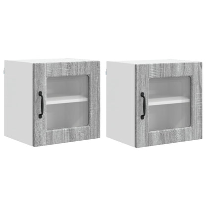 vidaXL Wall Glass Cabinet PORTO 2 pcs Grey Sonoma 40 x 31 x 40 cm