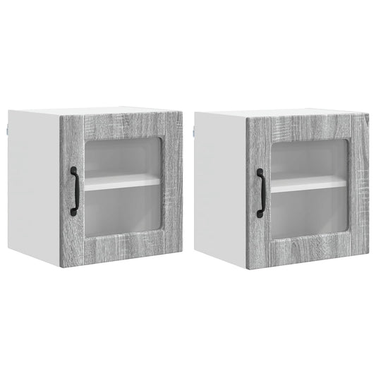 vidaXL Wall Glass Cabinet PORTO 2 pcs Grey Sonoma 40 x 31 x 40 cm