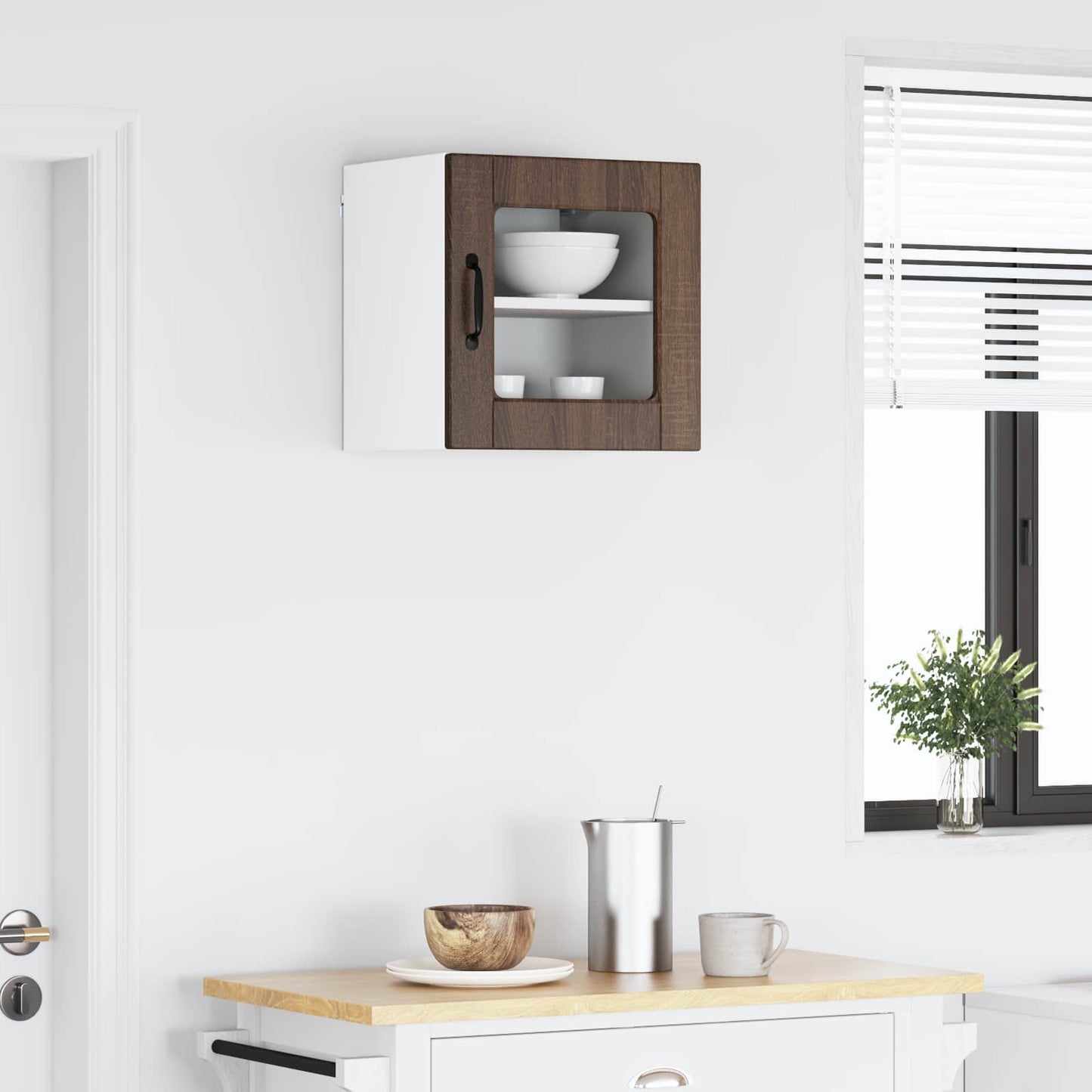 vidaXL Wall Glass Cabinet PORTO Brown Oak 40 x 31 x 40 cm