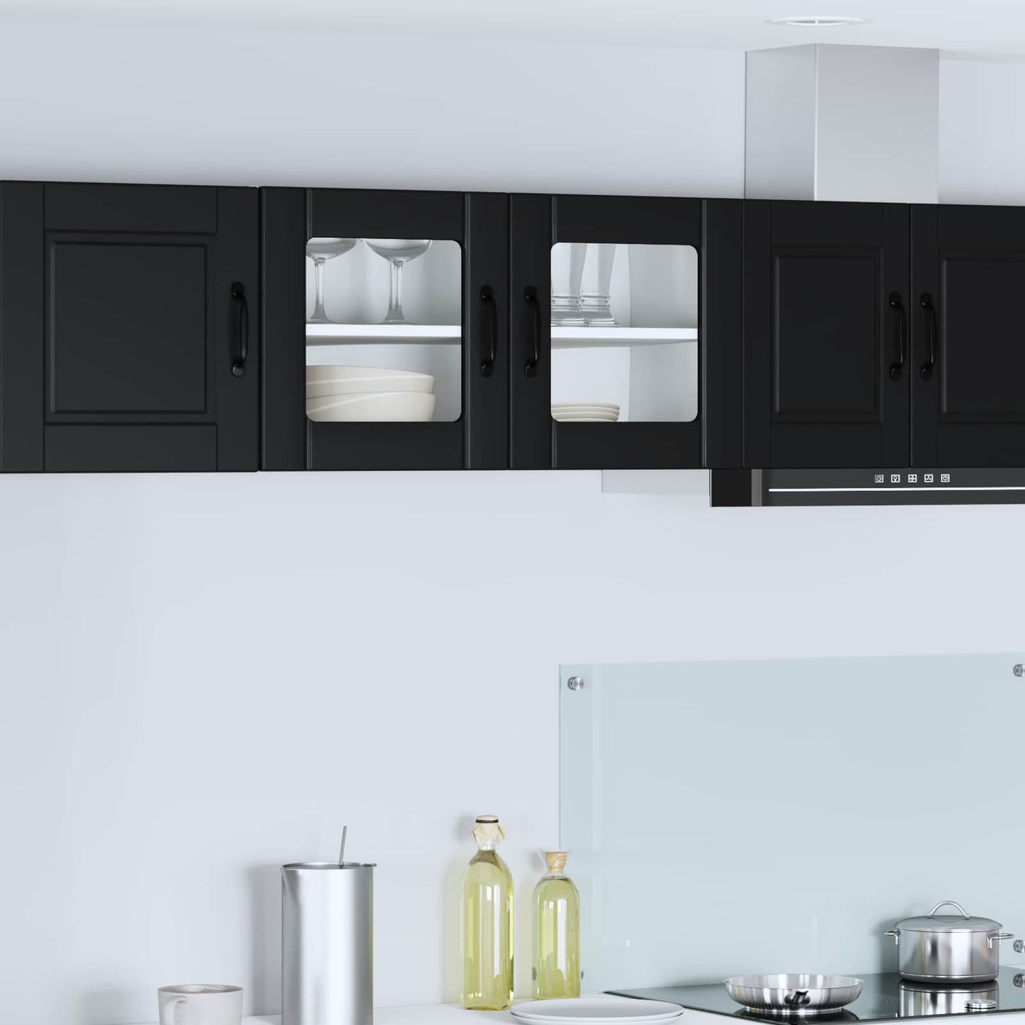 vidaXL Wall Glass Cabinet PORTO Black 80 x 31 x 40 cm Engineered Wood