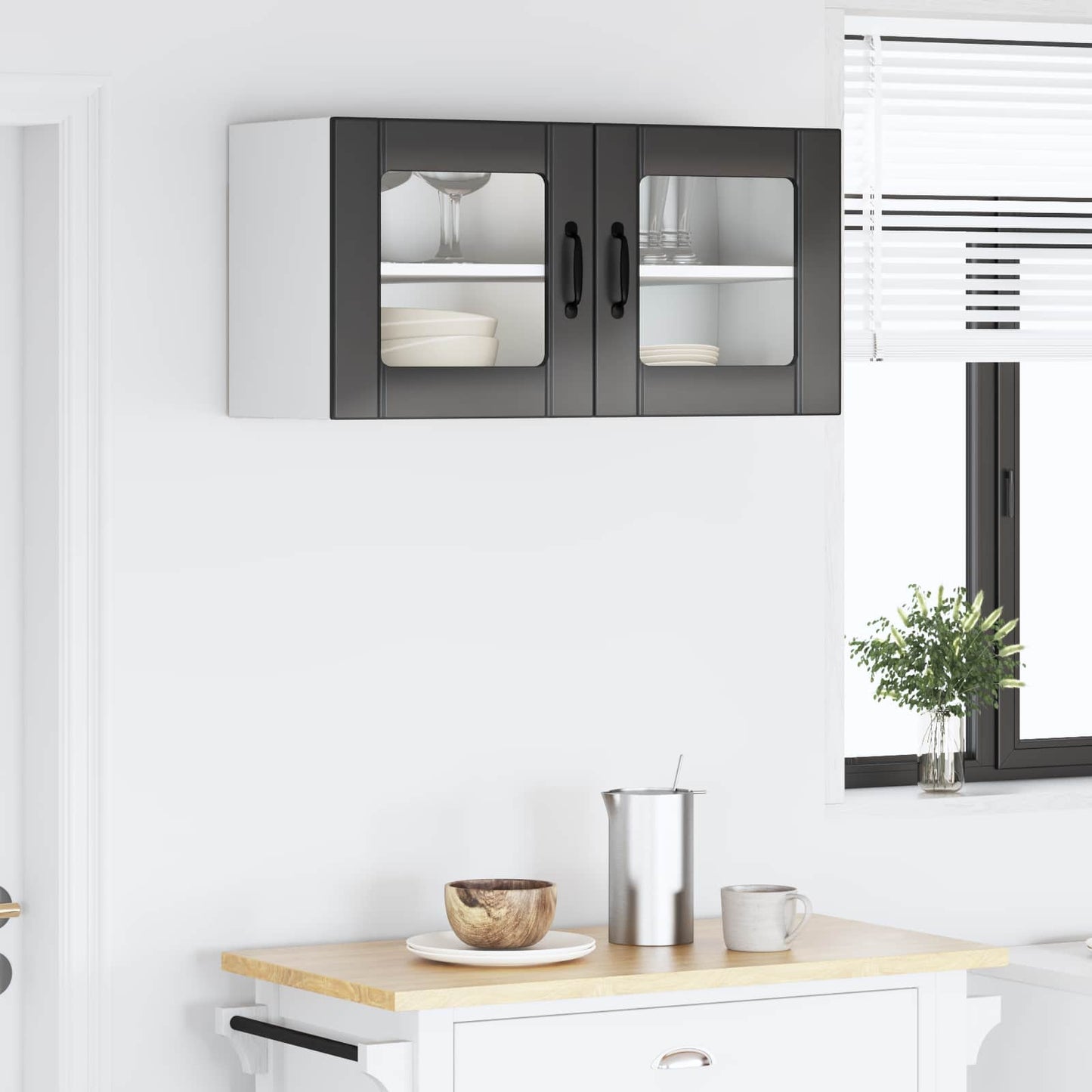vidaXL Wall Glass Cabinet PORTO Black 80 x 31 x 40 cm Engineered Wood