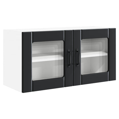 vidaXL Wall Glass Cabinet PORTO Black 80 x 31 x 40 cm Engineered Wood