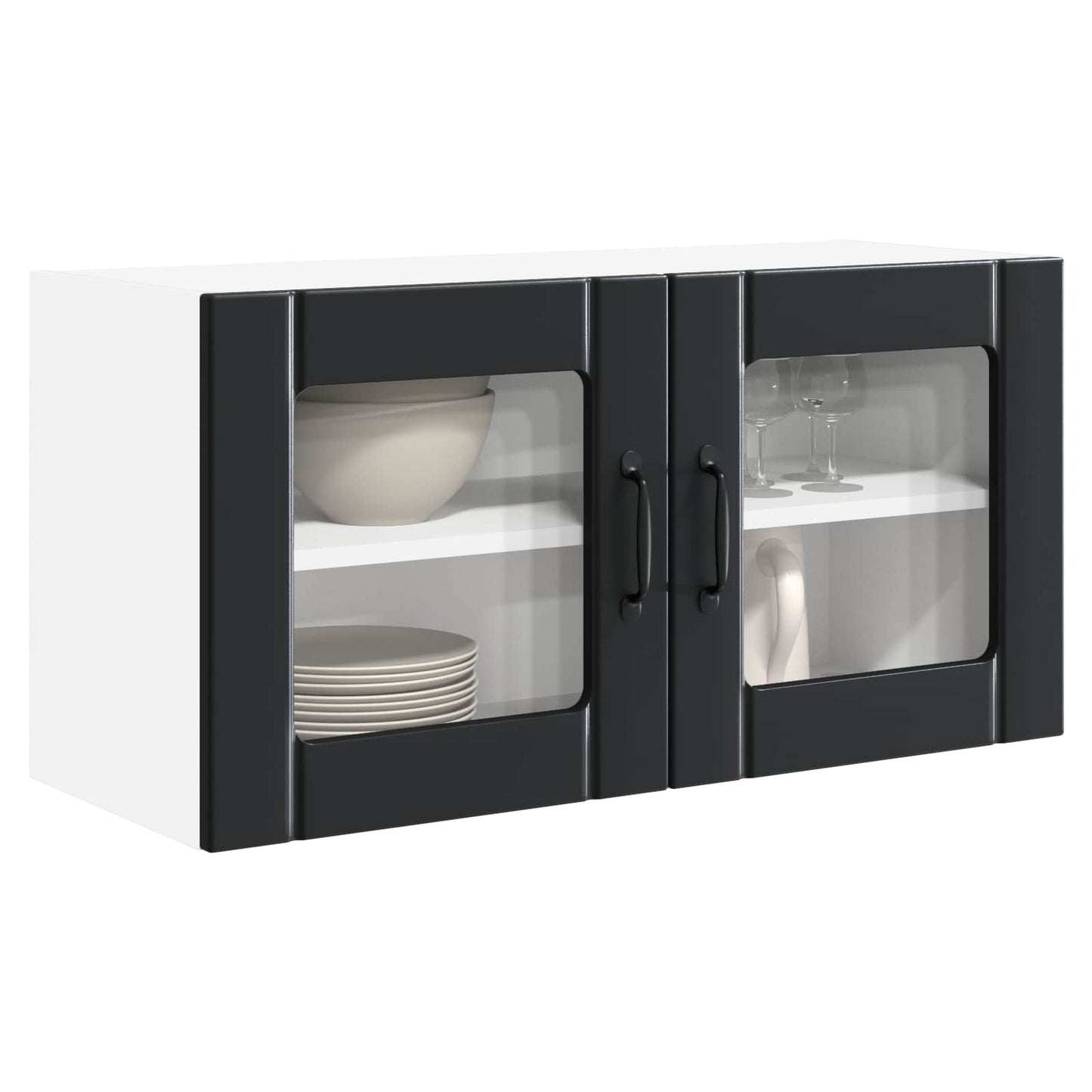 vidaXL Wall Glass Cabinet PORTO Black 80 x 31 x 40 cm Engineered Wood