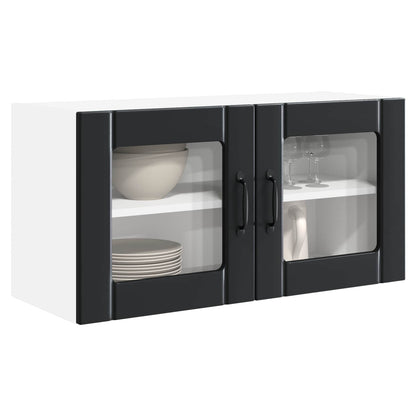 vidaXL Wall Glass Cabinet PORTO Black 80 x 31 x 40 cm Engineered Wood