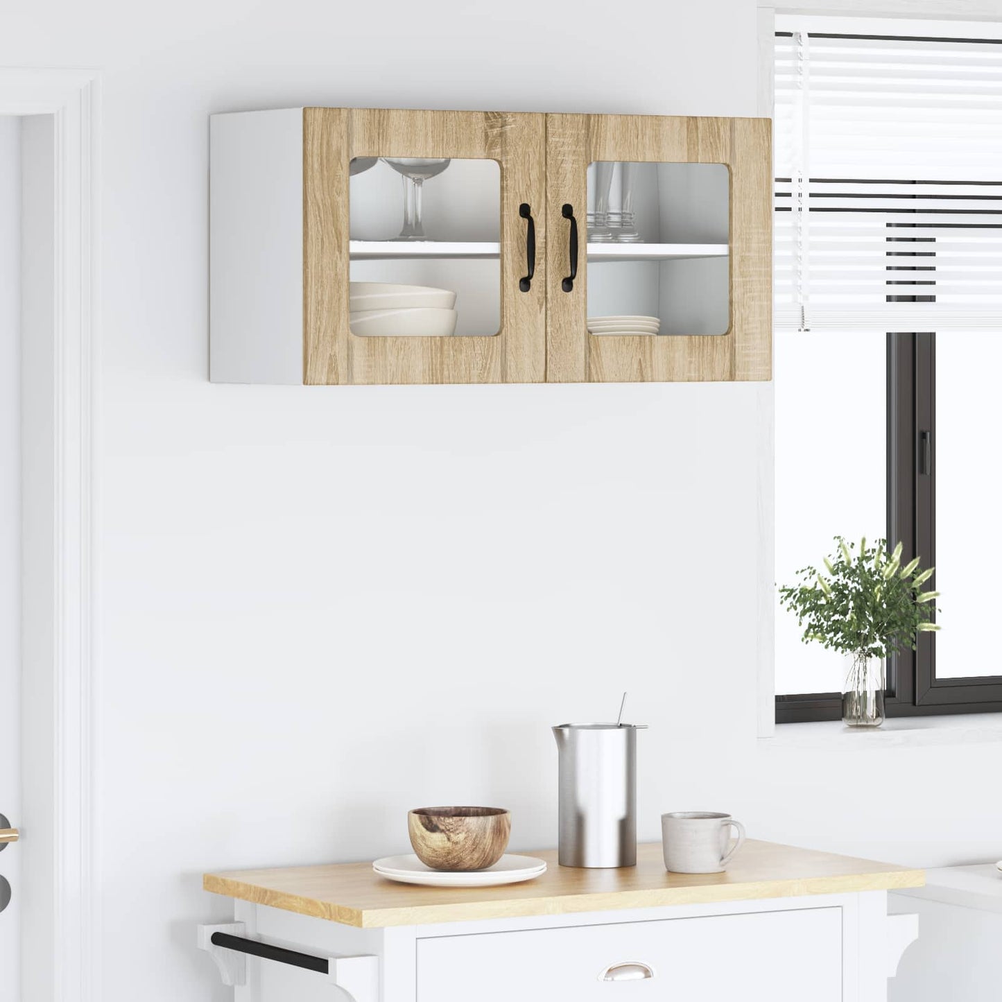 vidaXL Wall Glass Cabinet PORTO Sonoma Oak 80 x 31 x 40 cm