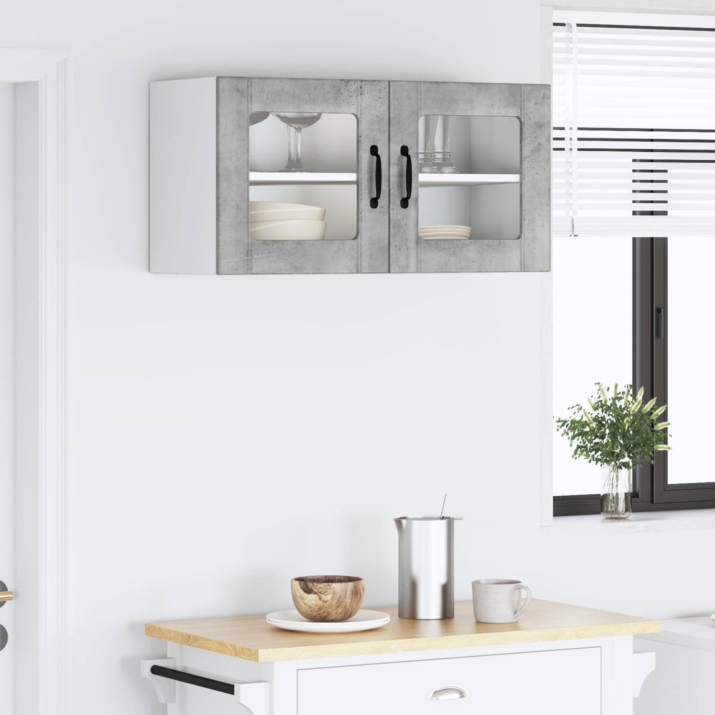 vidaXL Wall Glass Cabinet PORTO Concrete Grey 80 x 31 x 40 cm