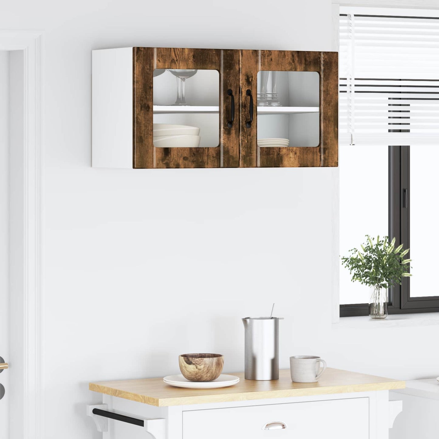 vidaXL Wall Glass Cabinet PORTO Smoked Oak 80 x 31 x 40 cm