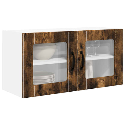 vidaXL Wall Glass Cabinet PORTO Smoked Oak 80 x 31 x 40 cm