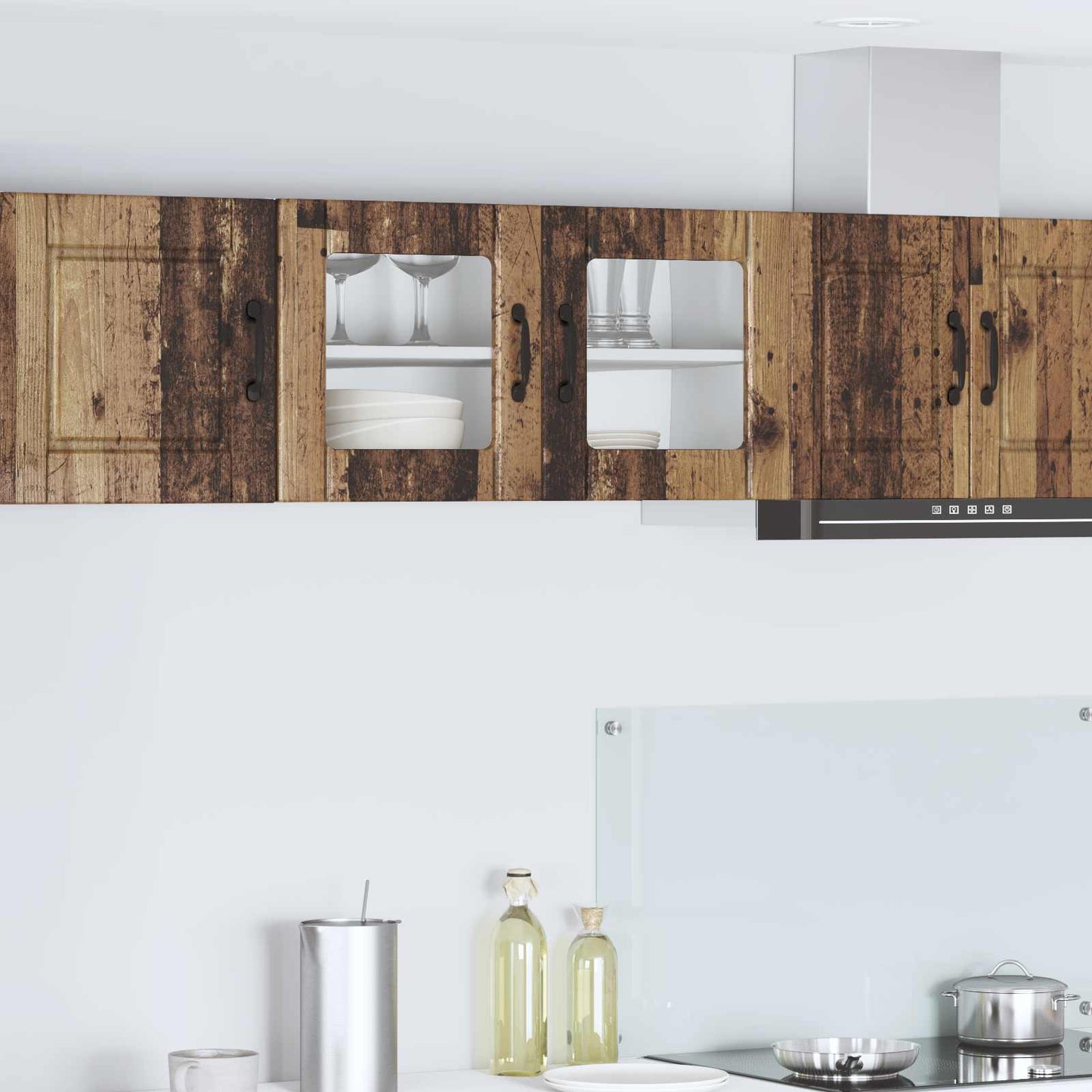 vidaXL Wall Glass Cabinet PORTO Old Wood 80 x 31 x 40 cm