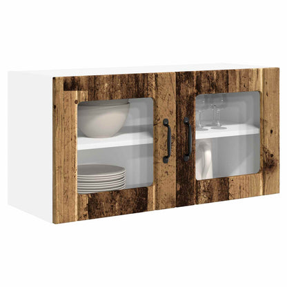 vidaXL Wall Glass Cabinet PORTO Old Wood 80 x 31 x 40 cm