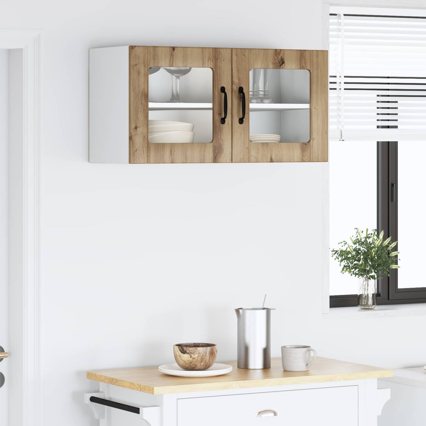 vidaXL Wall Glass Cabinet PORTO Artisan Oak 80 x 31 x 40 cm