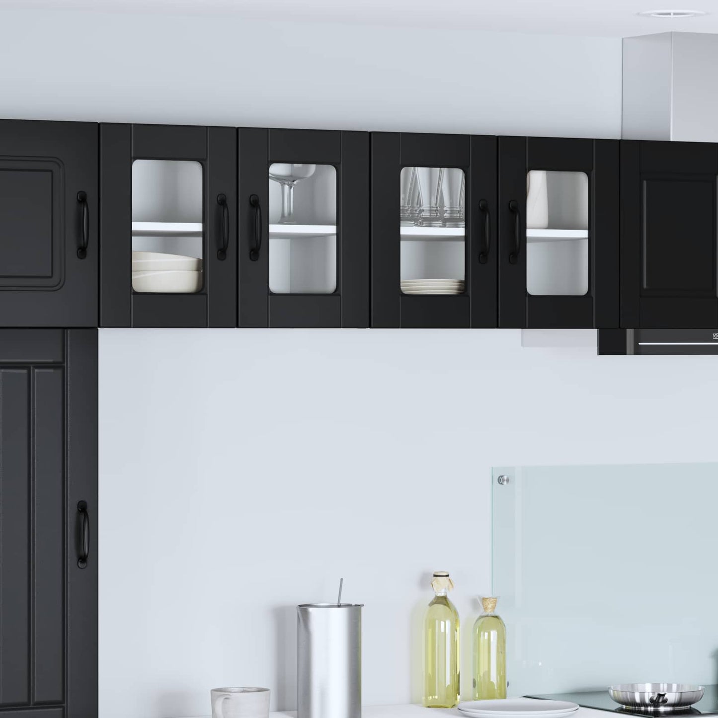 vidaXL Wall Glass Cabinet PORTO Black 60 x 31 x 40 cm Engineered Wood