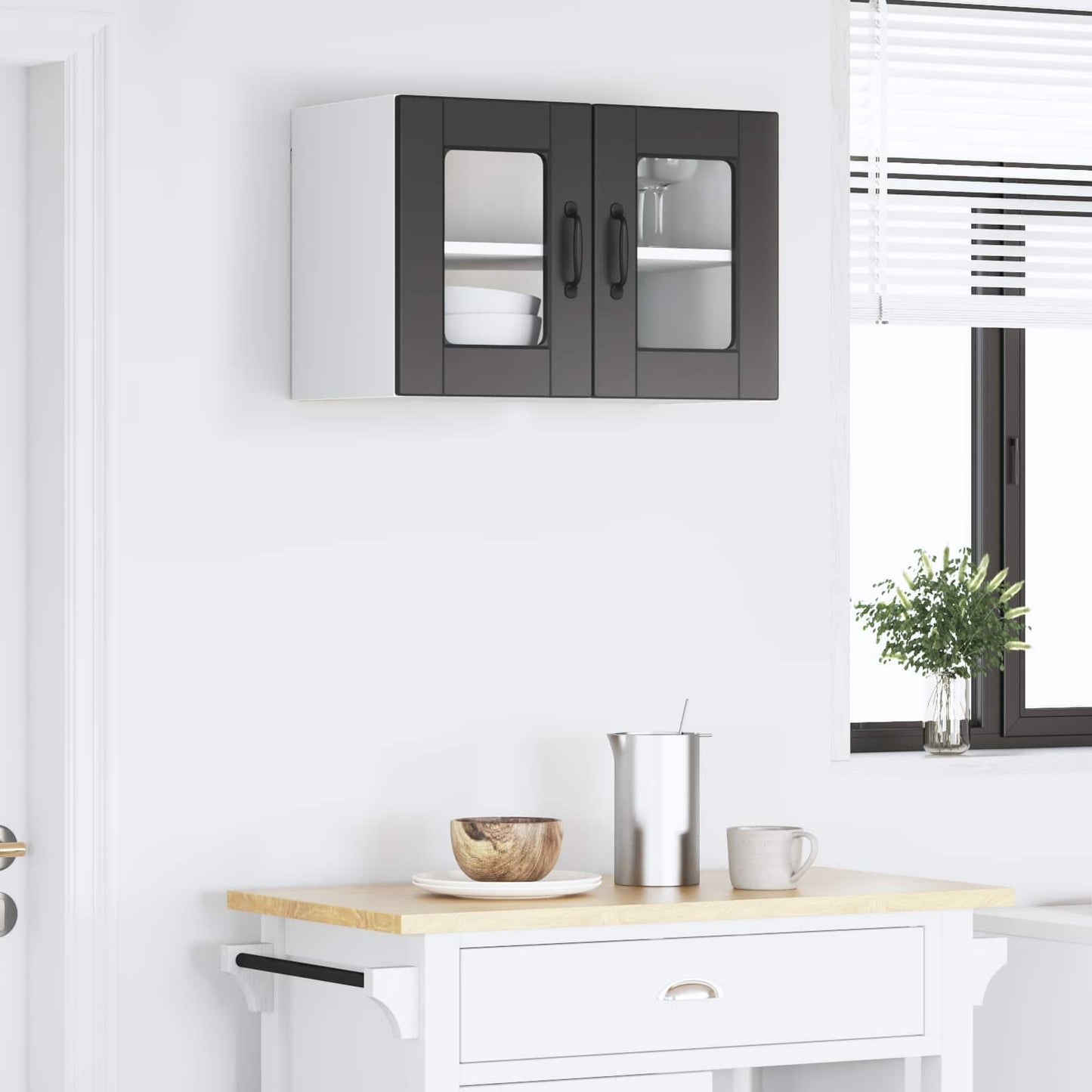 vidaXL Wall Glass Cabinet PORTO Black 60 x 31 x 40 cm Engineered Wood