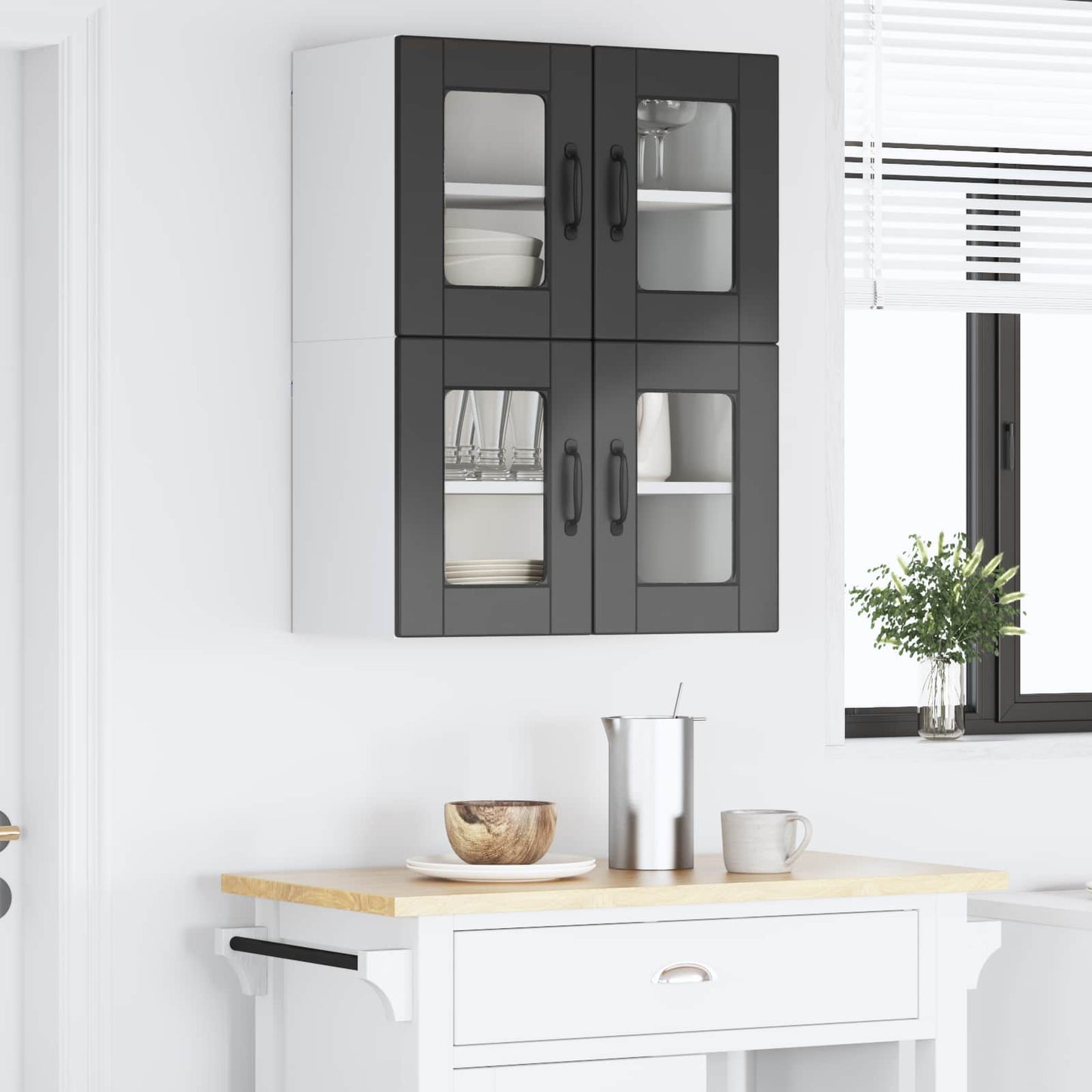 vidaXL Wall Glass Cabinet PORTO 2 pcs Black 60 x 31 x 40 cm