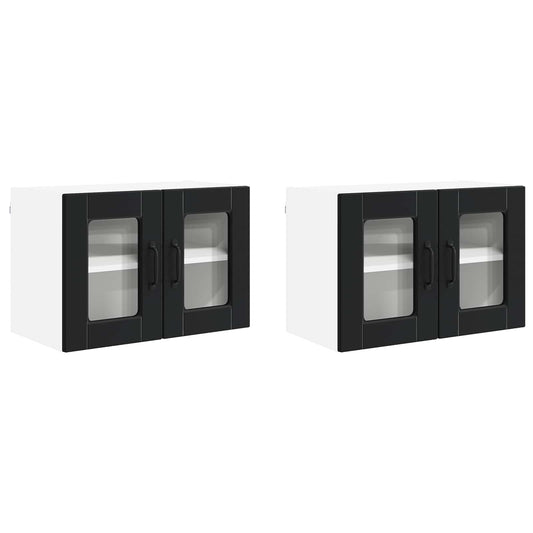 vidaXL Wall Glass Cabinet PORTO 2 pcs Black 60 x 31 x 40 cm