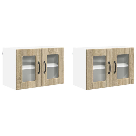 vidaXL Wall Glass Cabinet PORTO 2 pcs Sonoma Oak 60 x 31 x 40 cm