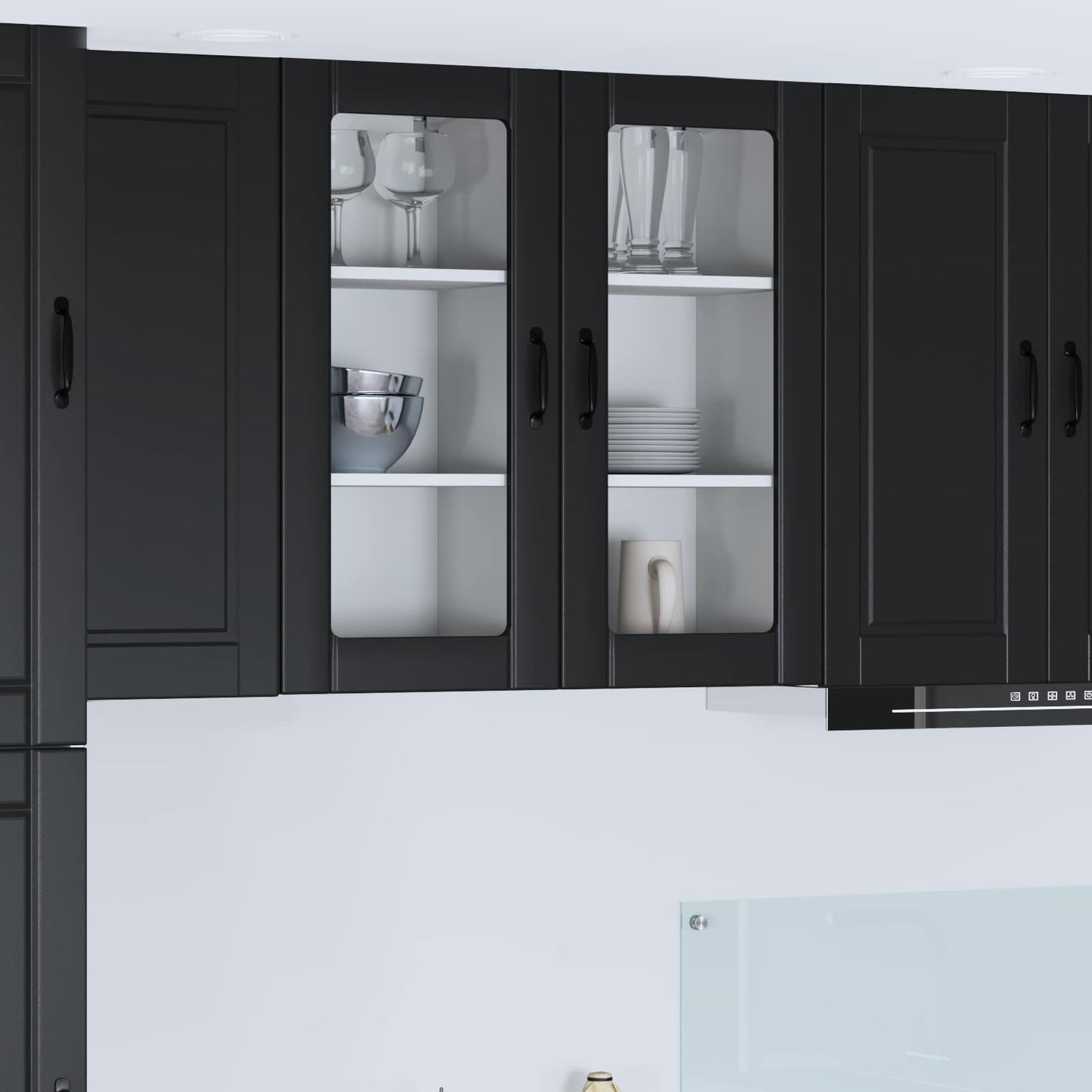 vidaXL Wall Glass Cabinet PORTO Black 40 x 31 x 80 cm Engineered Wood