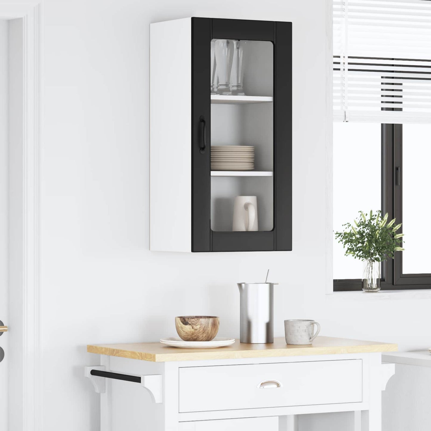 vidaXL Wall Glass Cabinet PORTO Black 40 x 31 x 80 cm Engineered Wood