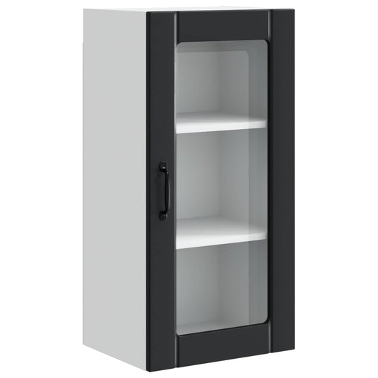 vidaXL Wall Glass Cabinet PORTO Black 40 x 31 x 80 cm Engineered Wood