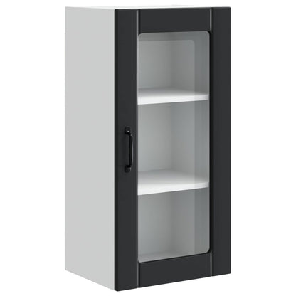 vidaXL Wall Glass Cabinet PORTO Black 40 x 31 x 80 cm Engineered Wood