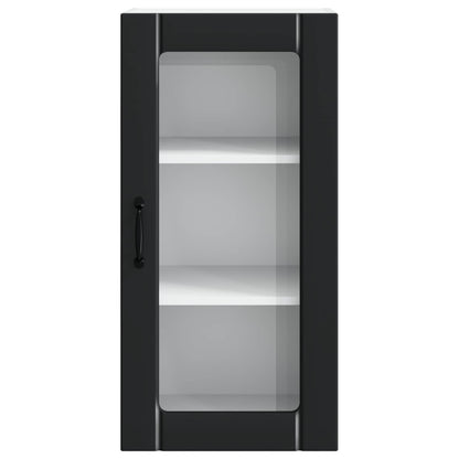 vidaXL Wall Glass Cabinet PORTO Black 40 x 31 x 80 cm Engineered Wood