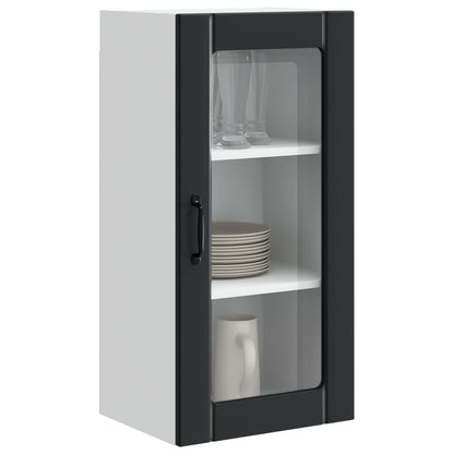 vidaXL Wall Glass Cabinet PORTO Black 40 x 31 x 80 cm Engineered Wood