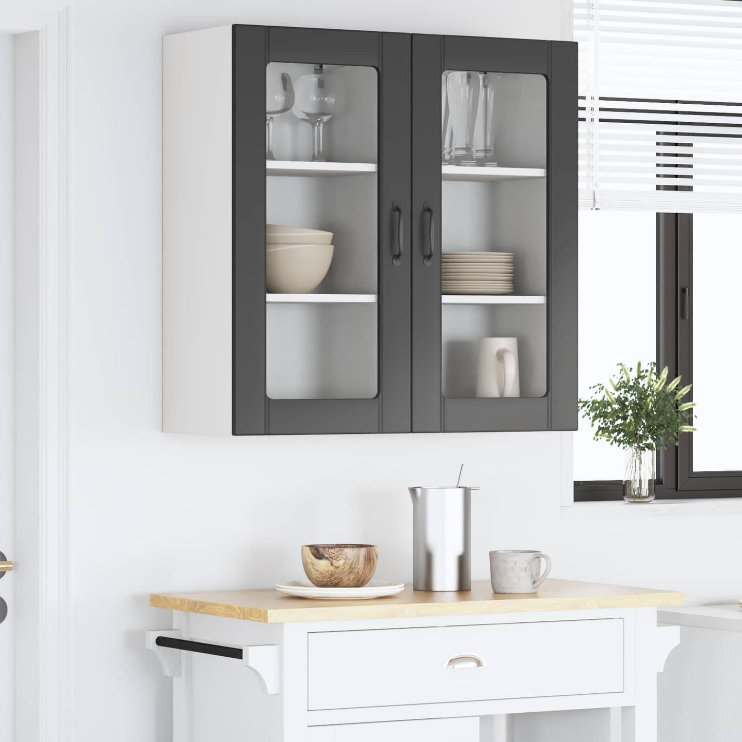 vidaXL Wall Glass Cabinet PORTO 2 pcs Black 40 x 31 x 80 cm