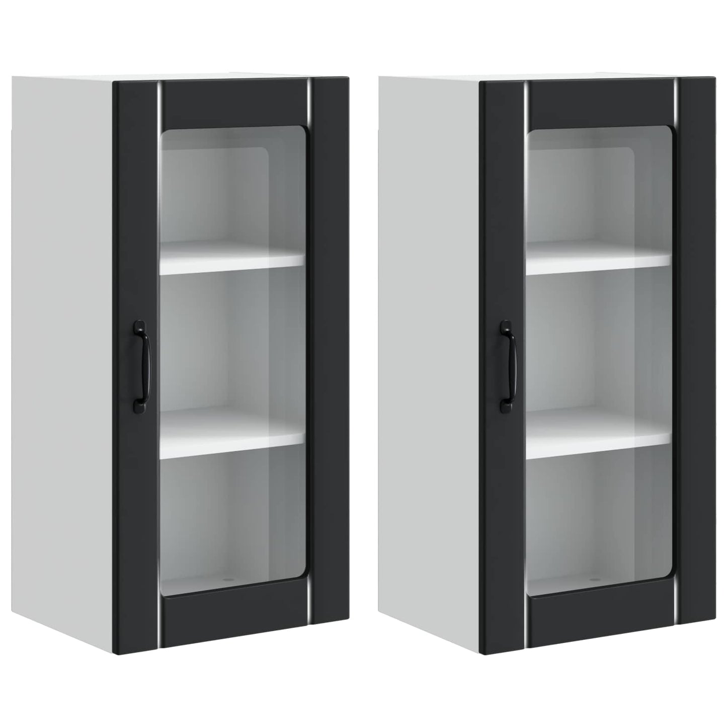 vidaXL Wall Glass Cabinet PORTO 2 pcs Black 40 x 31 x 80 cm