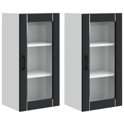 vidaXL Wall Glass Cabinet PORTO 2 pcs Black 40 x 31 x 80 cm