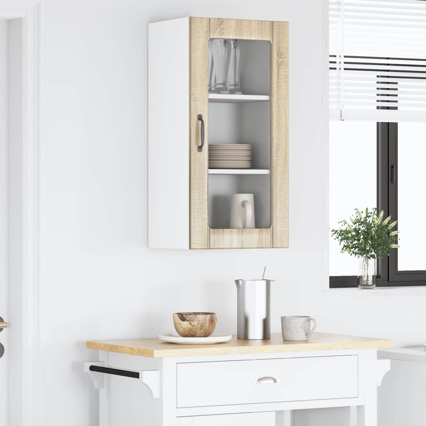 vidaXL Wall Glass Cabinet PORTO Sonoma Oak 40 x 31 x 80 cm