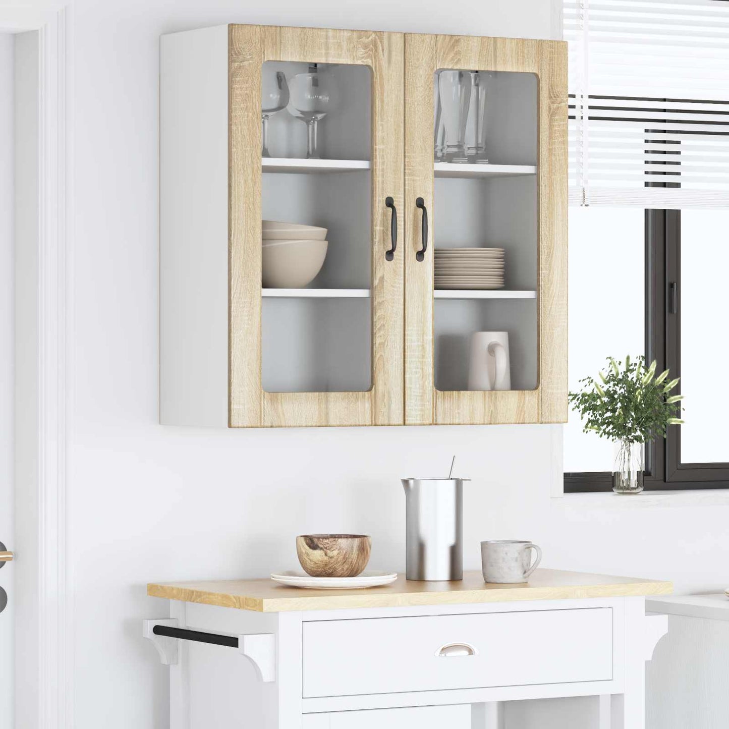 vidaXL Wall Glass Cabinet PORTO 2 pcs Sonoma Oak 40 x 31 x 80 cm
