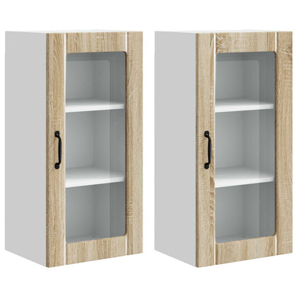 vidaXL Wall Glass Cabinet PORTO 2 pcs Sonoma Oak 40 x 31 x 80 cm