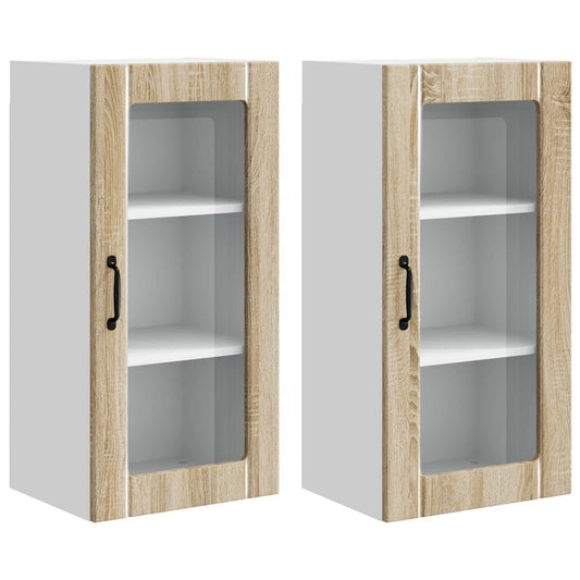 vidaXL Wall Glass Cabinet PORTO 2 pcs Sonoma Oak 40 x 31 x 80 cm