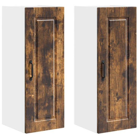 vidaXL Wall Cabinet PORTO 2 pcs Smoked Oak 30 x 31 x 80 cm