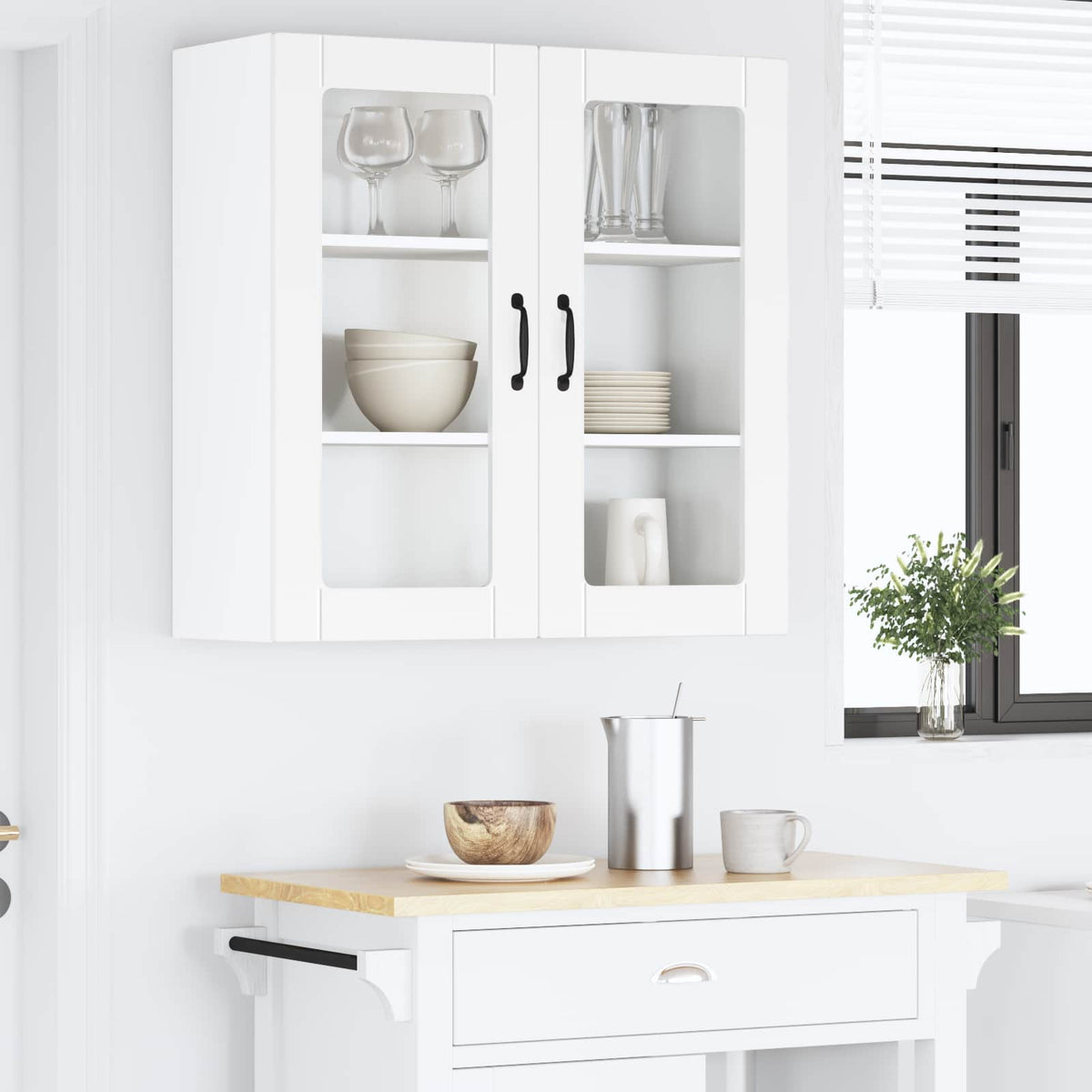 vidaXL Wall Glass Cabinet PORTO White 80 x 31 x 80 cm Engineered Wood