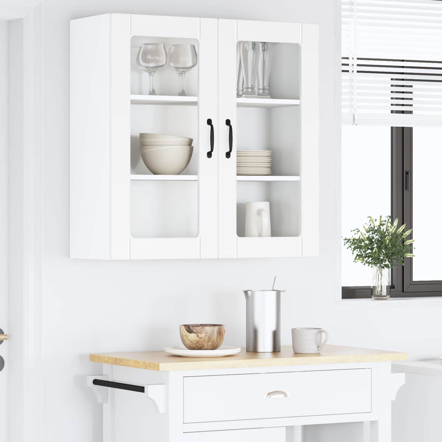 vidaXL Wall Glass Cabinet PORTO White 80 x 31 x 80 cm Engineered Wood