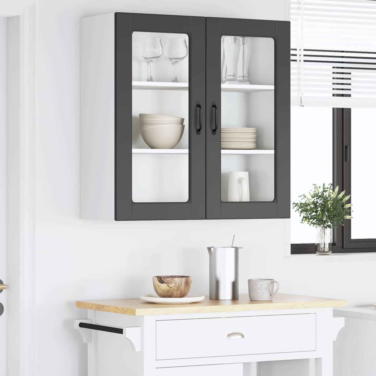 vidaXL Wall Glass Cabinet PORTO Black 80 x 31 x 80 cm Engineered Wood