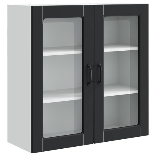vidaXL Wall Glass Cabinet PORTO Black 80 x 31 x 80 cm Engineered Wood