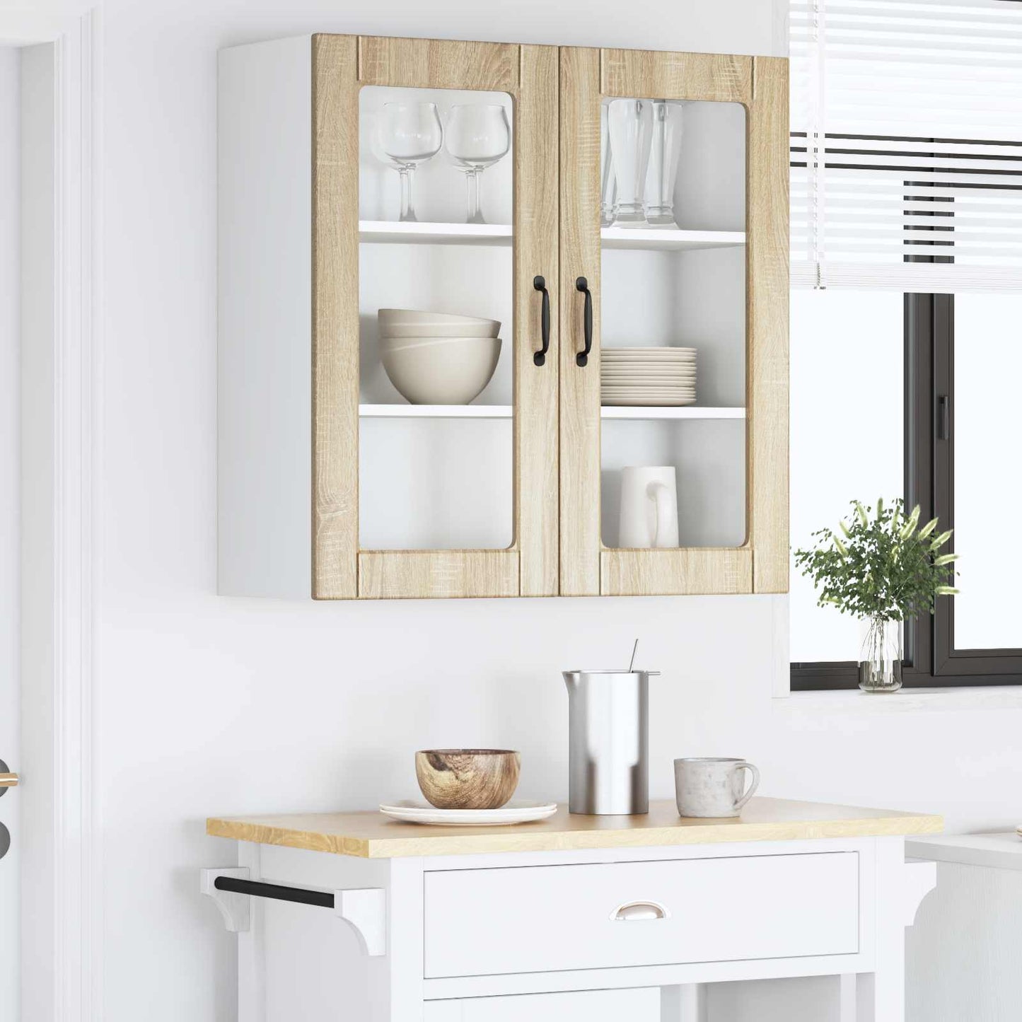 vidaXL Wall Glass Cabinet PORTO Sonoma Oak 80 x 31 x 80 cm